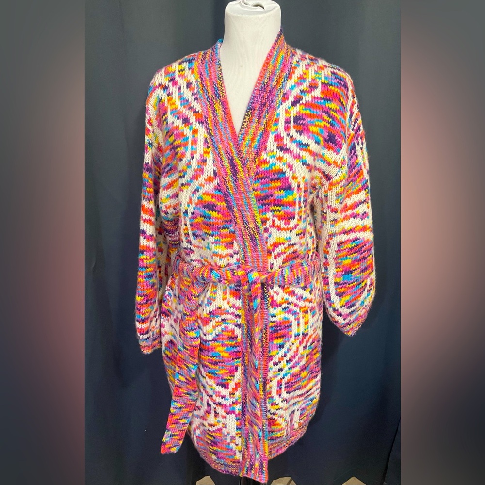 FARM Rio Rainbow Speckled Belted Cardigan - Pink, Blue, Yellow, Orange